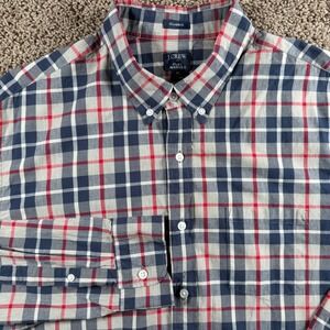 J Crew Classic Fit Plaid Flex Washed casual Button Down Shirt Mens XL patriotic